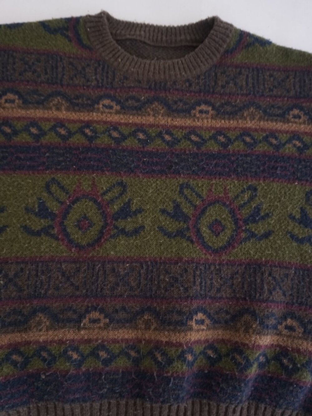 Vintage Olive Brown Tribal Southwestern Geometric Knit Sweater Cabin Grandpa M - Picture 7 of 9